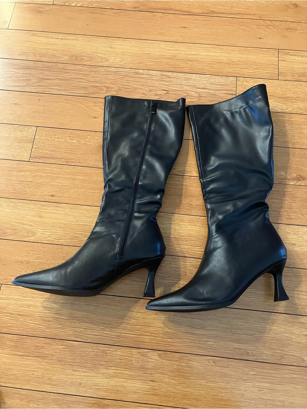 Black Mid-Calf Pointed Toe Heel Boots, SIZE 11,(42), NEW